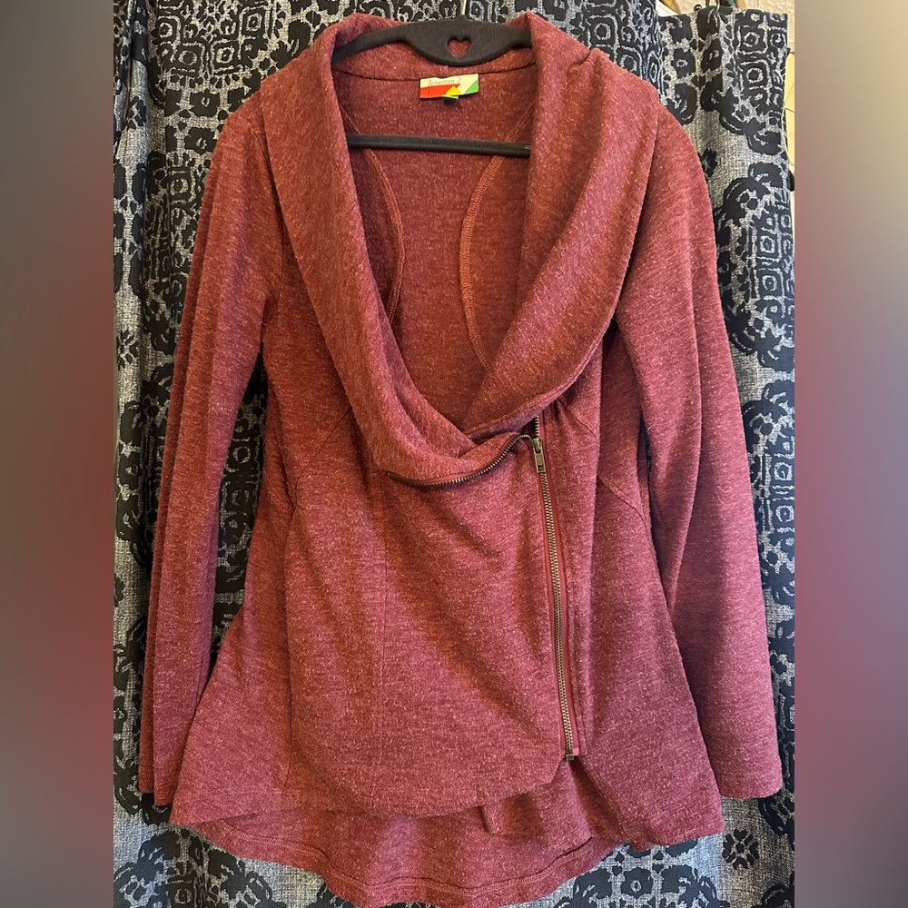 Modcloth airport greeting cardigan Maroon Cowl Neck Sweater